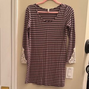 My Beloved Tan and Black Striped Tunic Top